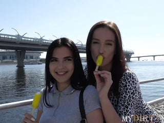 Brunette lured into anal sex with milf and her BF