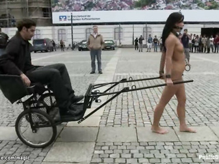Romanian slut pulling chariot in public